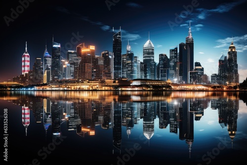 Nighttime cityscape with illuminated buildings - stock photography