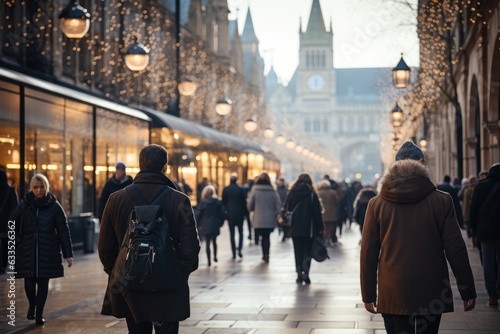 Pedestrians crossing a bustling city square - stock photography