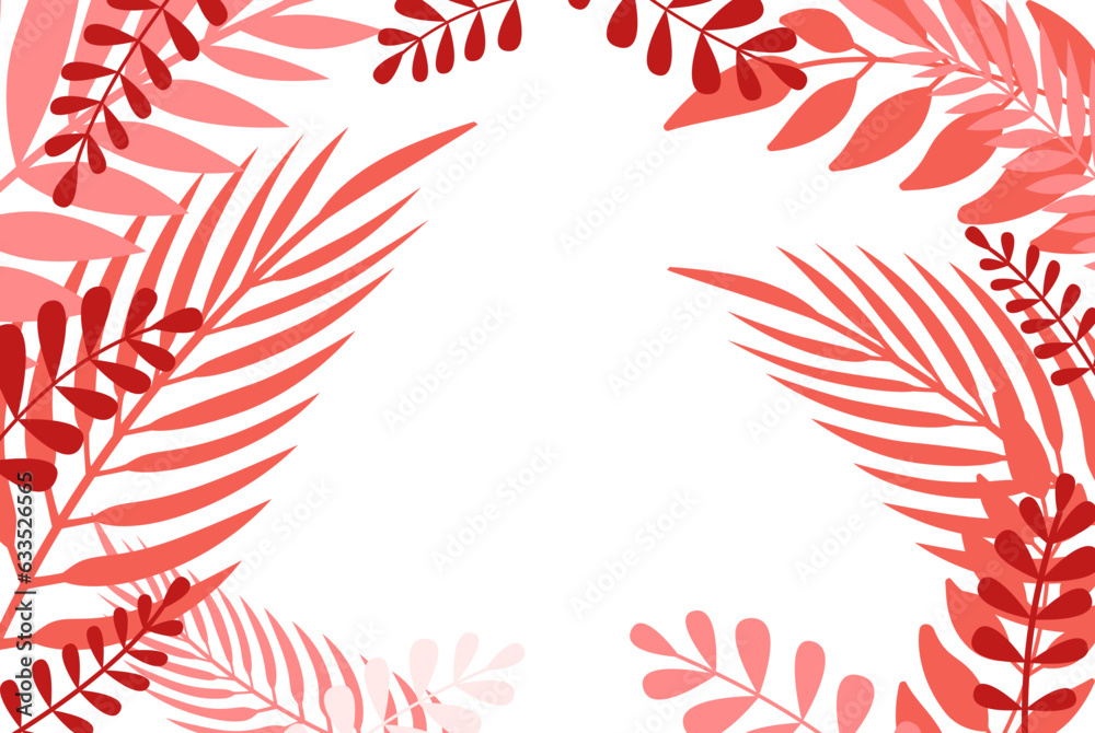 Vector in trendy flat and linear style - abstract simple background in trendy living coral color with leaves and plants and copy space for text - floral banner, cover design, poster Vector in trendy flat and linear style - abstract simple background in trendy living coral color with leaves and plants and copy space for text - floral banner, cover design, poster