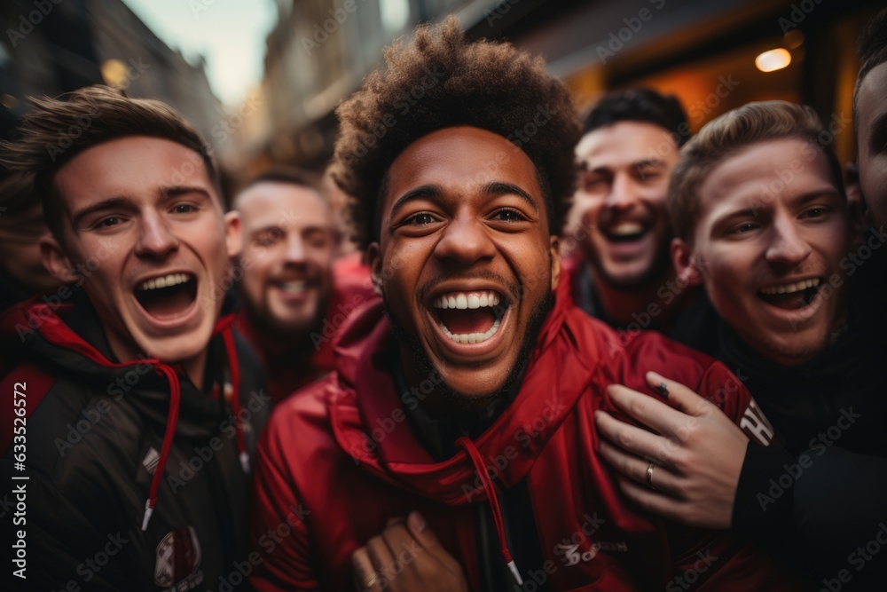 Soccer players celebrating a goal - stock photography
