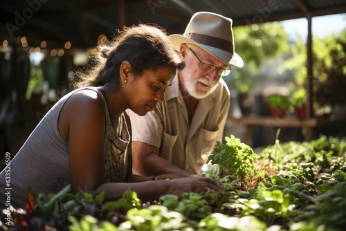 Seniors working in a community garden - stock photography