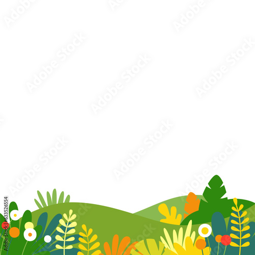 Vector  in flat linear style - spring  - landscape  with greeting card design template with copy space