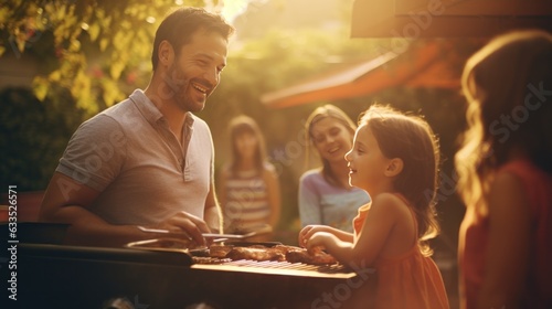 Young family is grilling at the barbecue