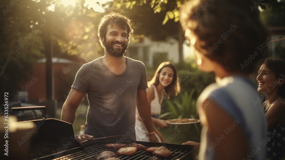Young family is grilling at the barbecue Young family is grilling at the barbecue