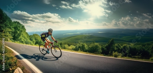 Professional road bicycle racer in action.