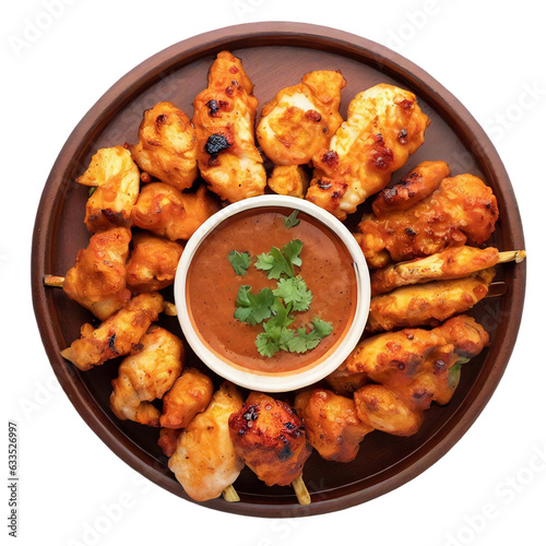 chicken wings with sauce in a plate on white background.