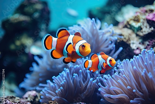 Fotobehang clown fish in an aquarium Generative AI