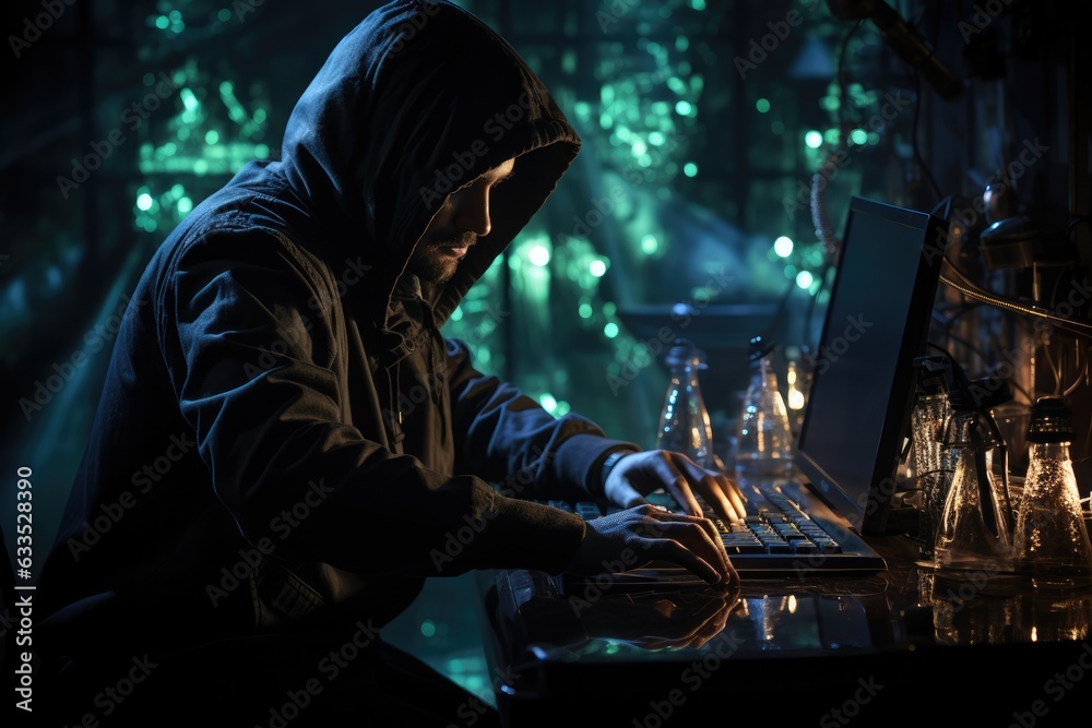 Hacker working on a laptop - stock photography Hacker working on a laptop - stock photography