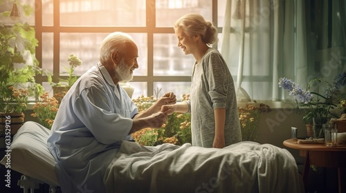 Senior couple spending time together in hospital.