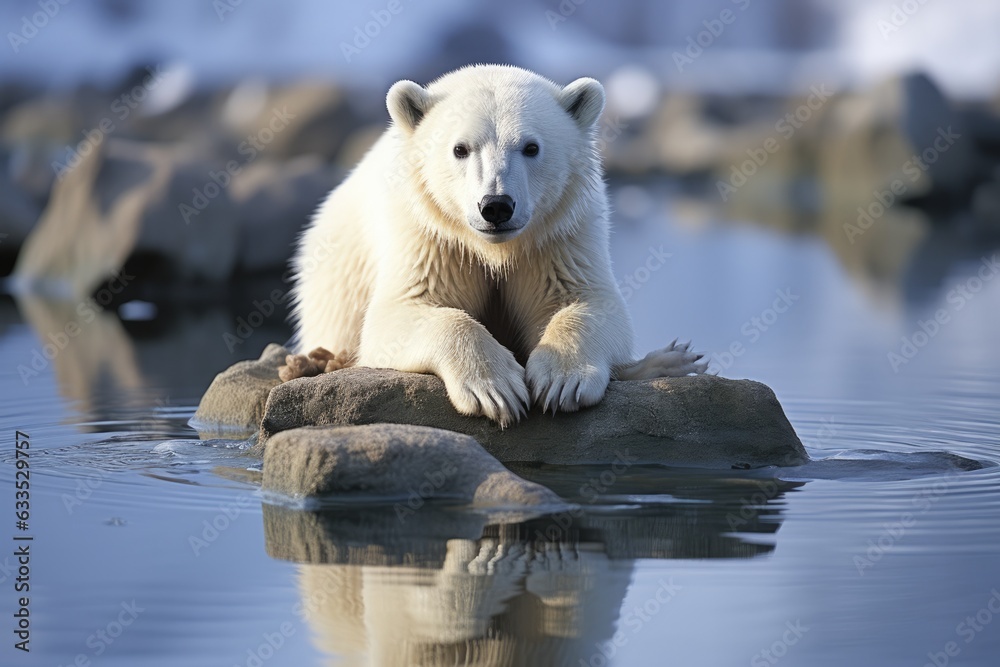 Polar bear on a melting ice floe - stock photography