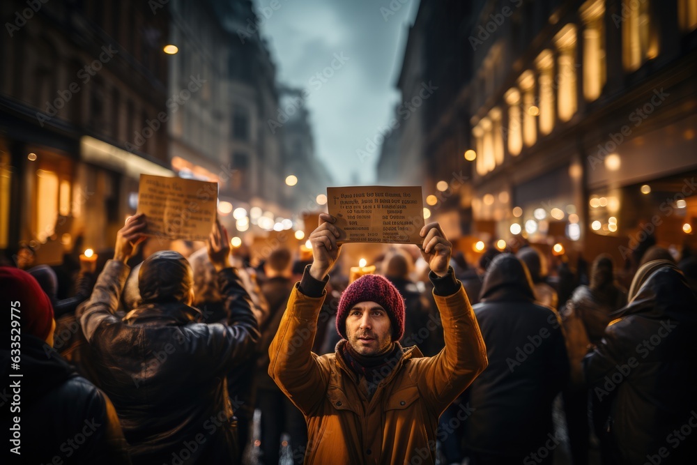 Protesters holding signs - stock photography