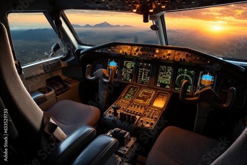 Pilot in the cockpit of a commercial airliner - stock photography