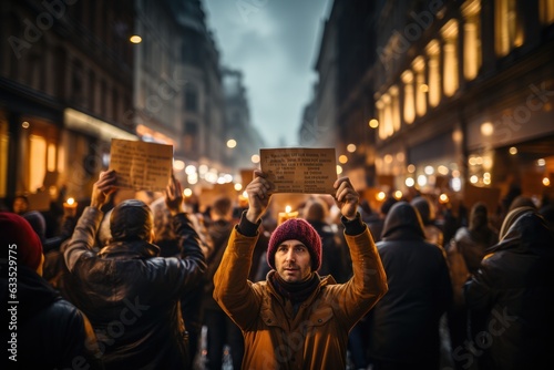 Protesters holding signs - stock photography