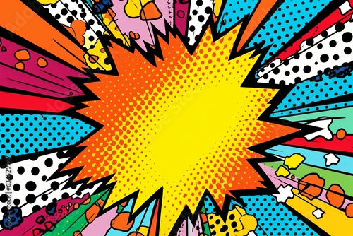 A vibrant and dynamic pop art poster featuring a comic explosion - Colorful 2D Comic Art photo