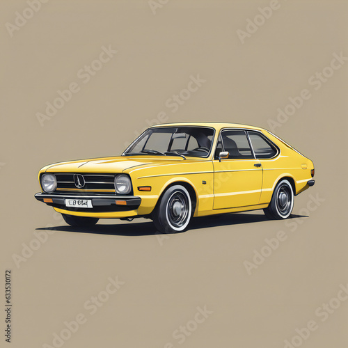 Yellow car illustration, detailed, pastel colors