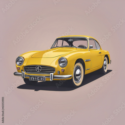 Yellow car illustration, detailed, pastel colors