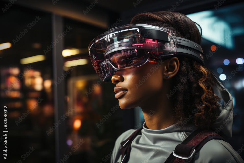 Augmented reality glasses projecting digital info - stock photography