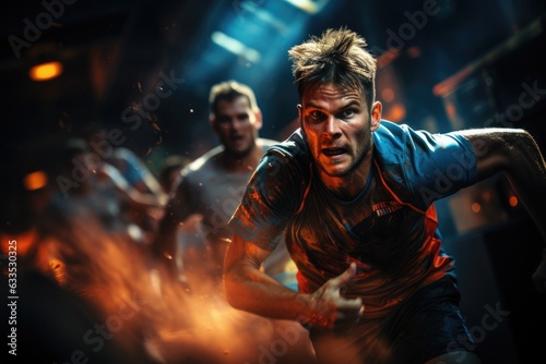 Basketball players in action on the court - stock photography