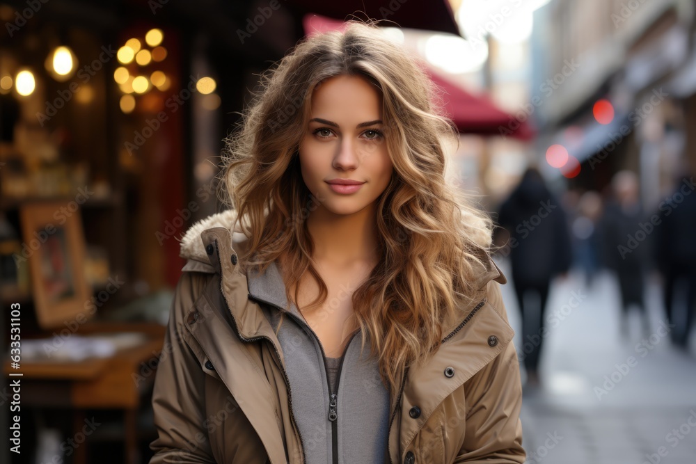 Fashion model posing on a city street - stock photography