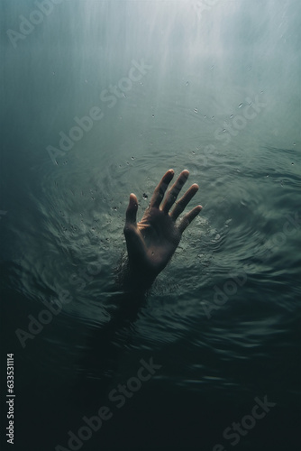A creepy zombie hand emerging from the water