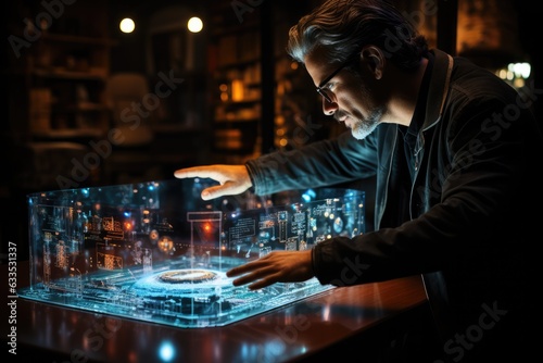 Person using a holographic interface - stock photography
