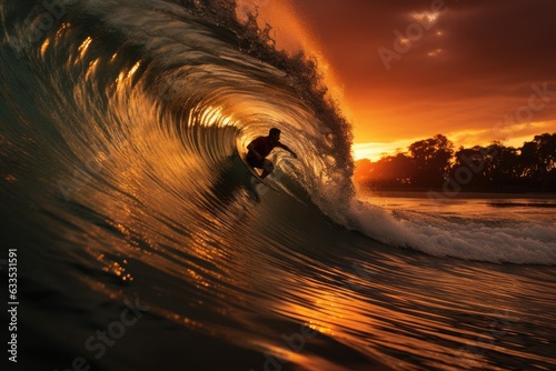 Surfer catching a wave - stock photography
