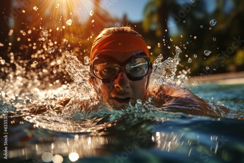 Swimmer diving into a pool - stock photography