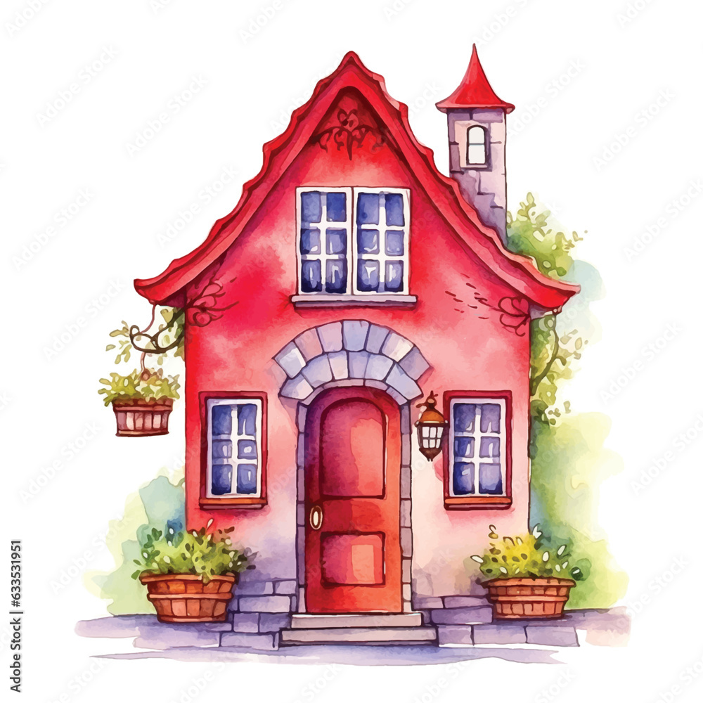 Fairy Tale house watercolor paint