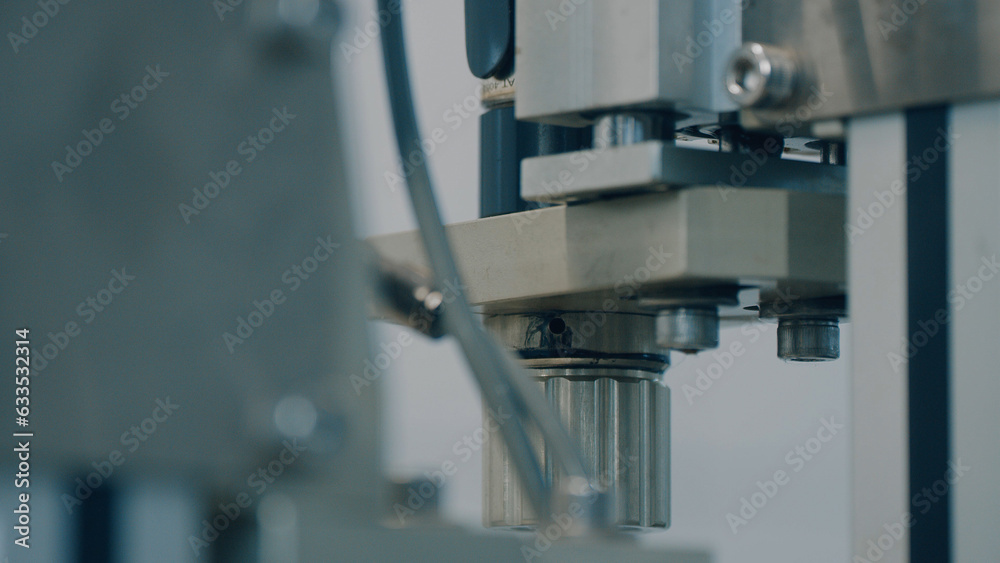 Automated mechanical machine. Modern hydraulic lifting mechanisms. Laboratory of modern researches of high technologies. Close up Automated mechanical machine. Modern hydraulic lifting mechanisms. Laboratory of modern researches of high technologies. Close up