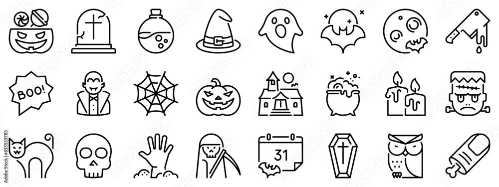 Line icons about Halloween. Line icon on transparent background with editable stroke.