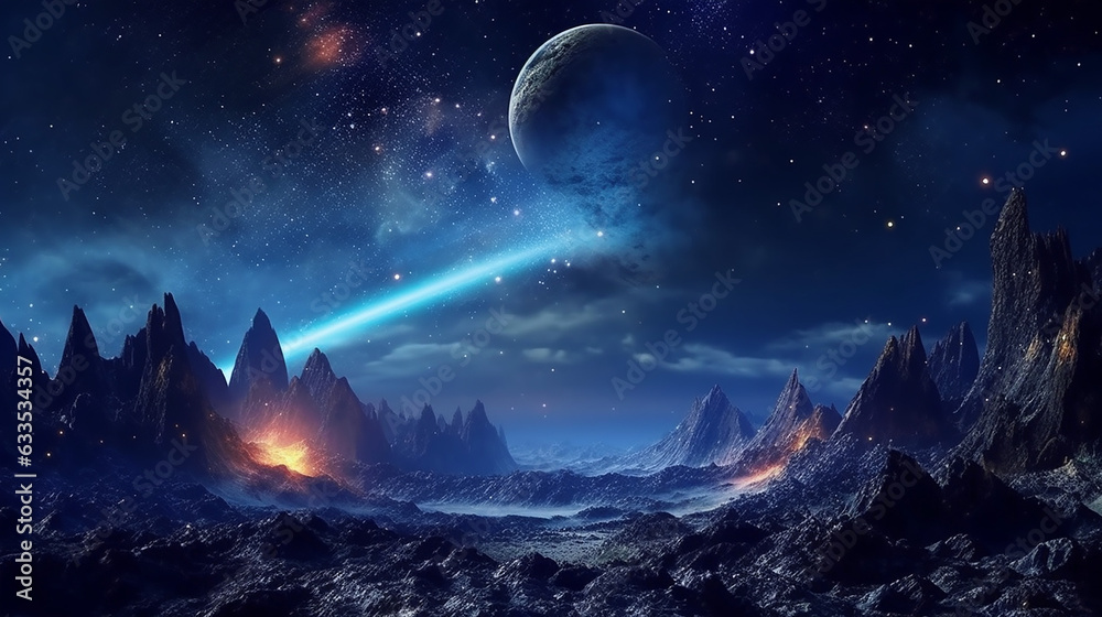 Fototapeta premium Futuristic fantasy night landscape with abstract background