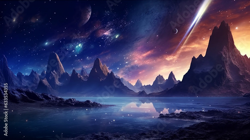 Futuristic fantasy night landscape with abstract background