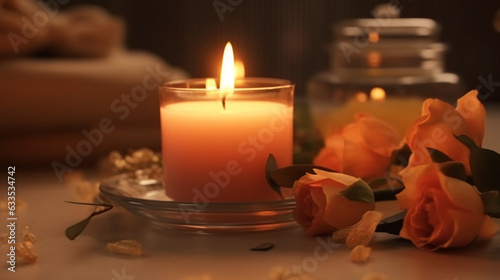 Luxury aromatherapy spa treatment with scented candle flame background