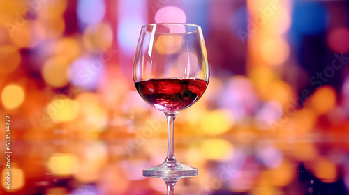 Luxury wineglass with cabernet sauvignon reflecting celebration background