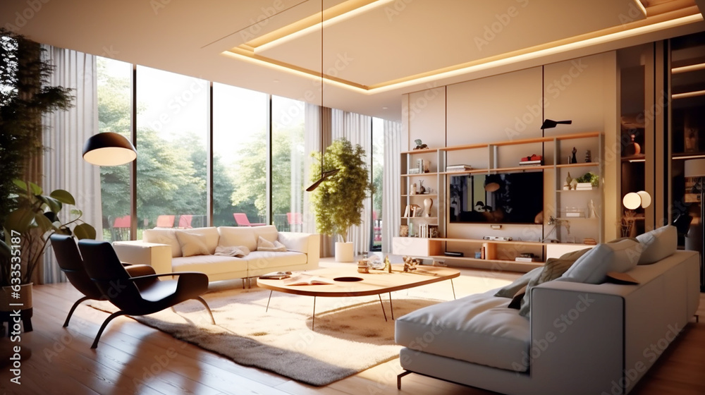 Fototapeta premium Modern home interior with elegant design and comfort background