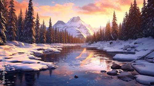 mountain sunset sunset landscape winter forest snow background