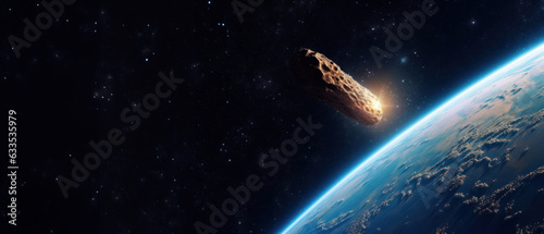 Fotografie, Tablou Meteorite in space flies towards earth.