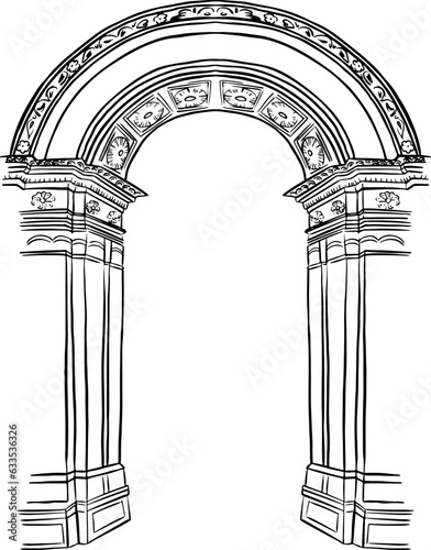 Line art vintage ancient gate arch. 