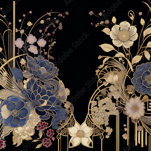 レトロな花模様のデザイン　ジェネレーティブ AI 