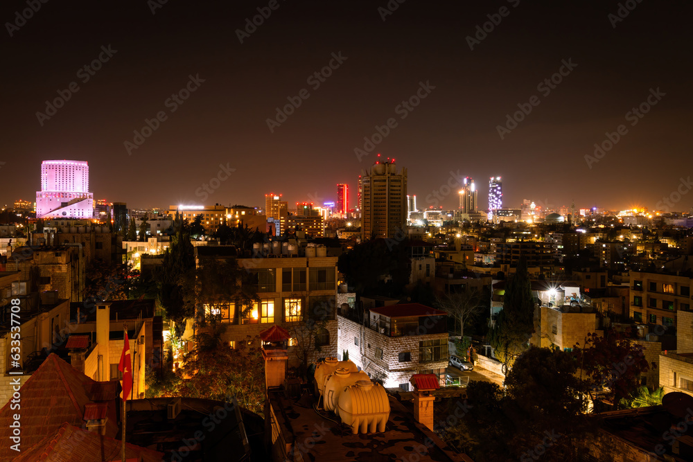 Scenic view cityscape of Amman, Jordan by night