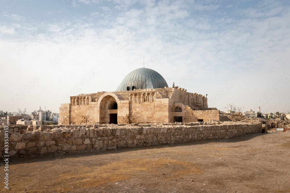 Amman Citadel with restored domed entrance chamber of Umayyad Palace known as Monumental Gateway