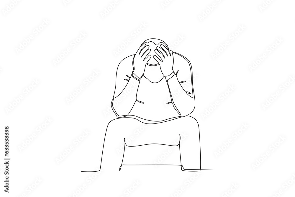 A man has a depressive illness. World mental health day one-line drawing A man has a depressive illness. World mental health day one-line drawing