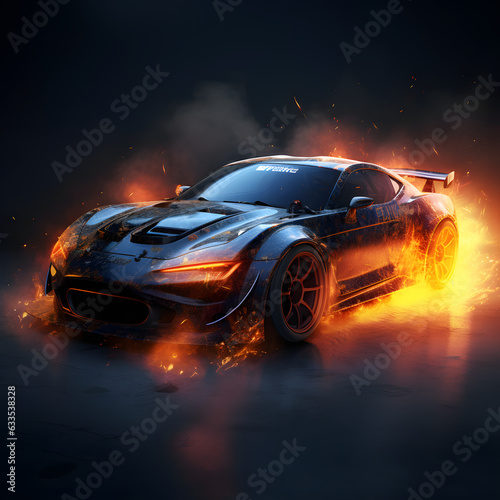 Console Gaming racing game design a custom car with flame one generative AI
