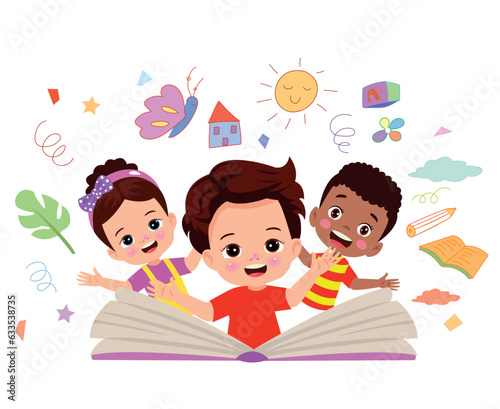 open book boy and cute kids