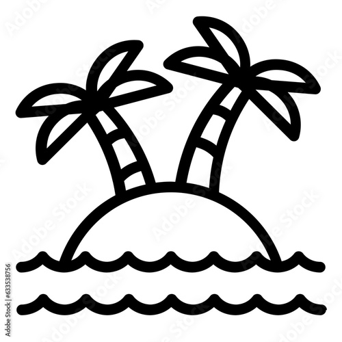 Tropical Island with palm tree outline line icon