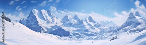 Canvas Print Winter landscape with snowy mountains, winter mountains panorama banner