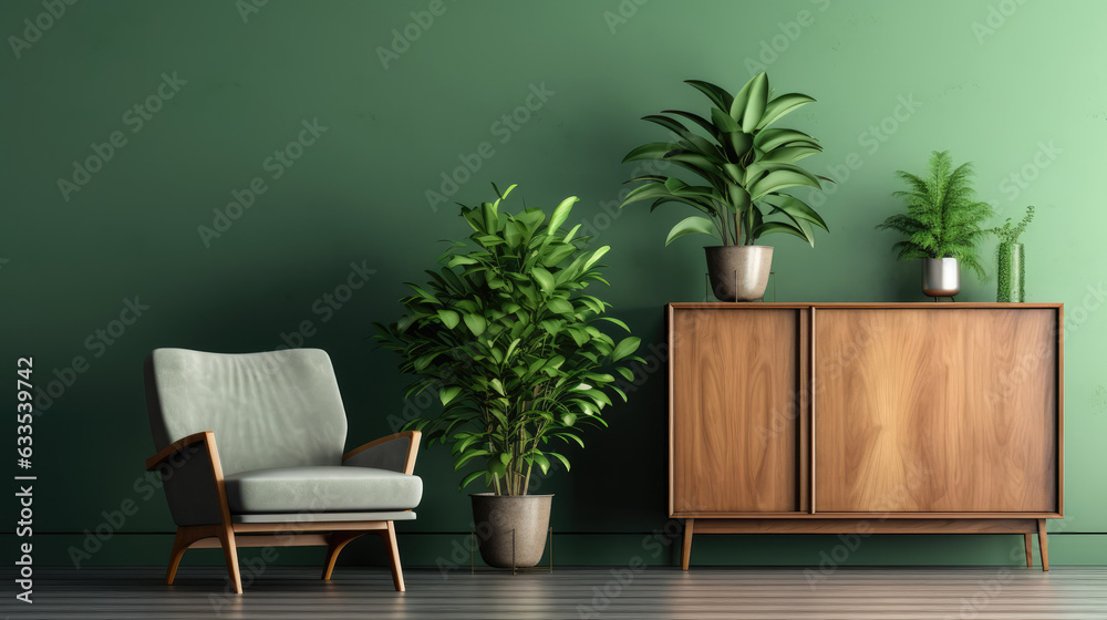 ample interior decoration of living room with a wooden cabinet ai generated ample interior decoration of living room with a wooden cabinet ai generated