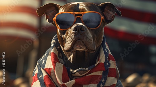 Portrait of a Pit bull dog dressed in a formal suite Labor Day holiday illustration generative ai 