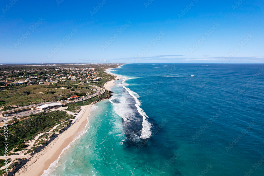 Fototapeta premium Aerial view of Yanchep Lagoon and beach just north of Perth