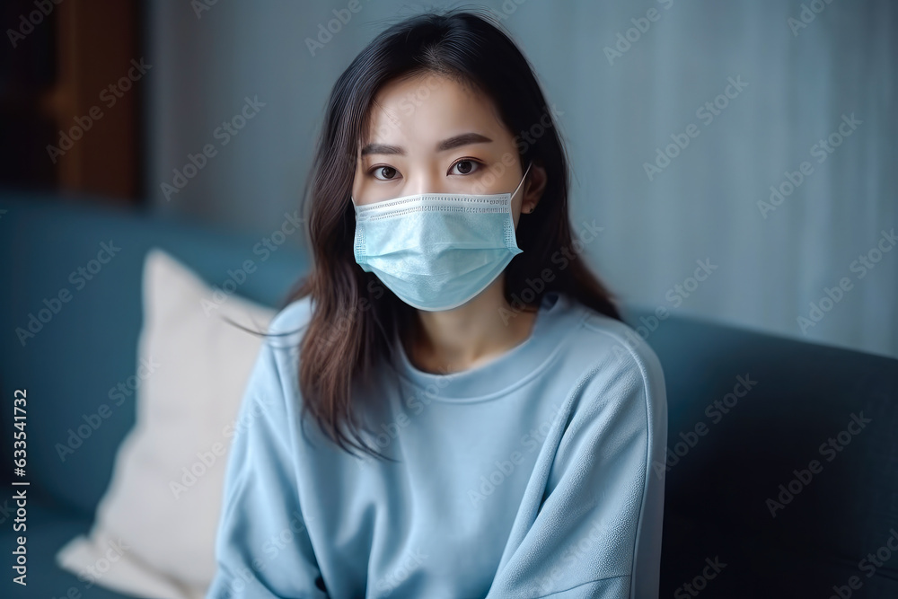 Depressed Asian female with a mask